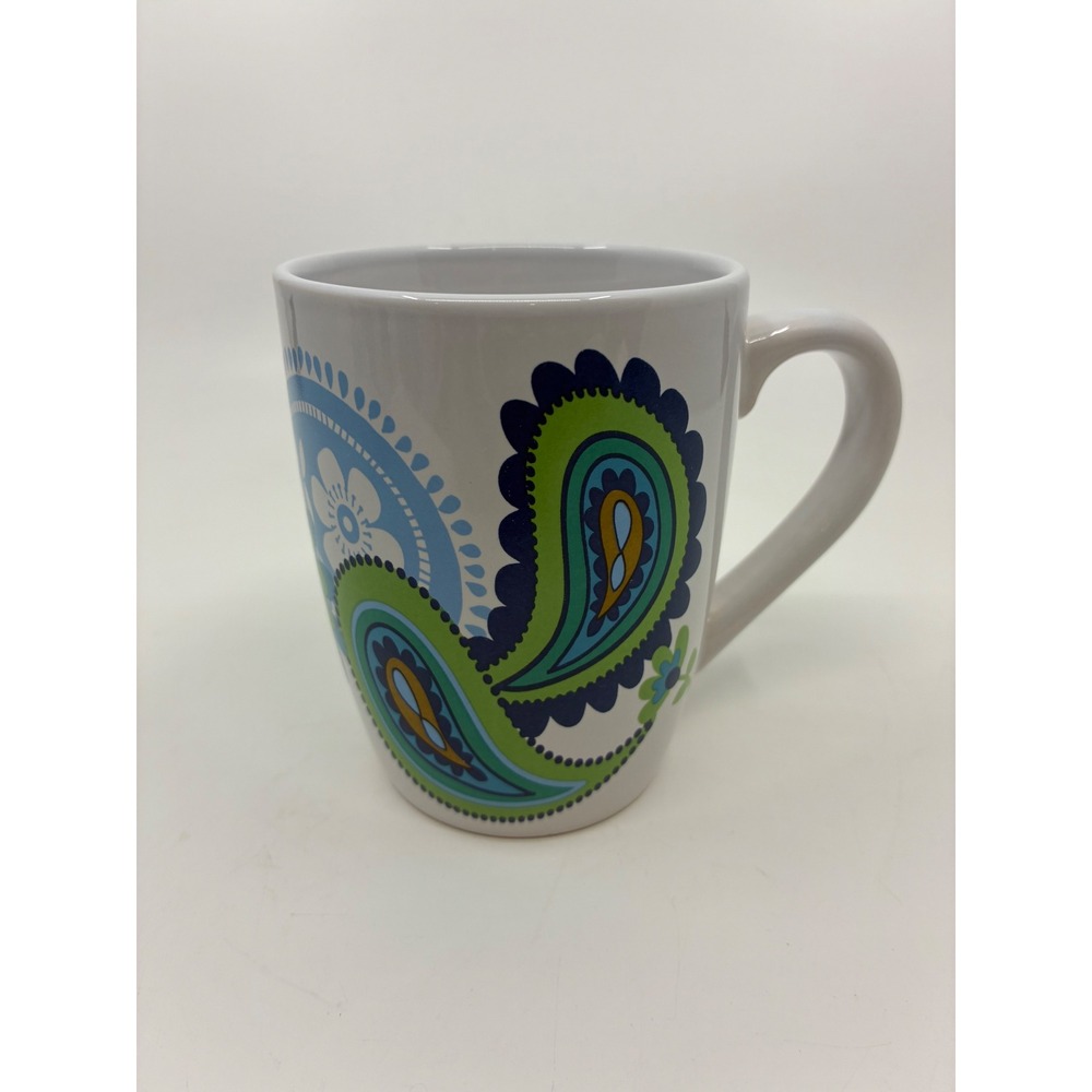 Royal Norfolk Paisley Floral Coffee Mugs Set of 4 Blue Green White Ceramic 4in